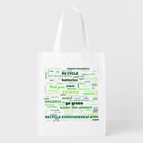 Reduce Reuse Recycle Word Cloud Reusable Grocery Bag