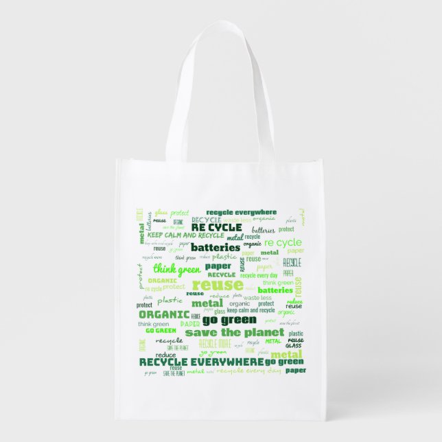 Reduce, Reuse, Recycle Word Cloud Reusable Grocery Bag (Front)