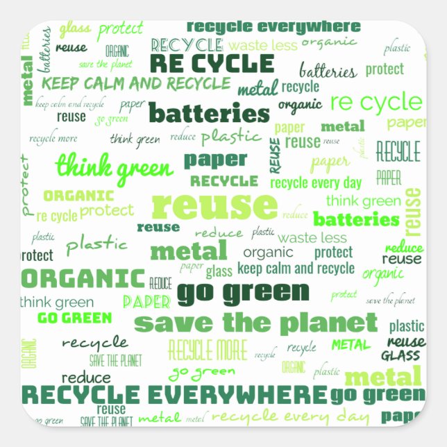 Reduce, Reuse, Recycle Word Cloud Square Sticker (Front)