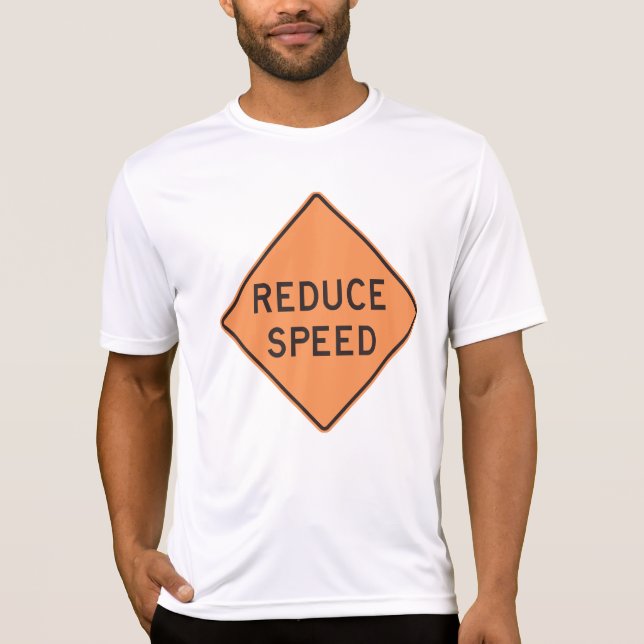 Reduce Speed Orange Diamond Road Sign T-Shirt (Front)