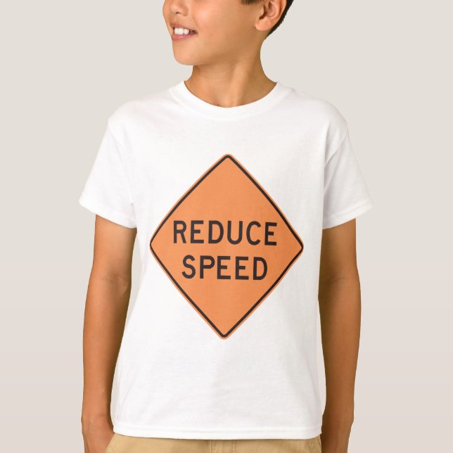 Reduce Speed Orange Diamond Road Sign T-Shirt (Front)