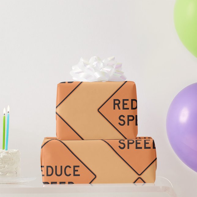 Reduce Speed Orange Diamond Road Sign Wrapping Paper (Creator Uploaded)