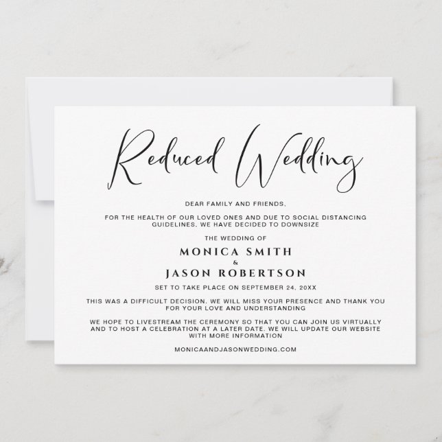 Reduced Wedding Guest List Elegant Announcement (Front)