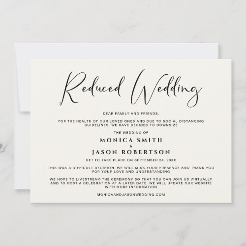 Reduced Wedding Guest List Elegant Cream Announcement