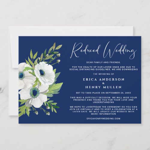 Reduced Wedding Guest List Floral Watercolor Blue Announcement