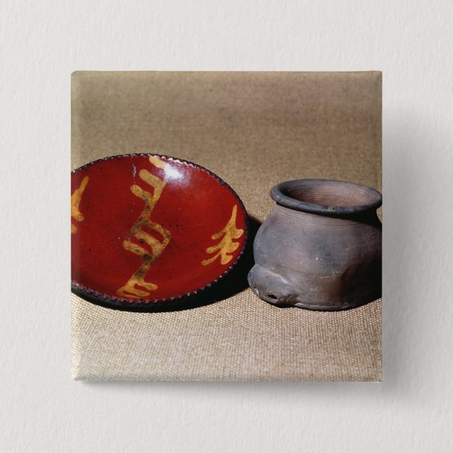 Redware cup and dish, c.1780 button (Front)