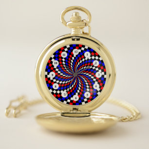 RedWhiteBlueCheckerSpiral(Classic Face)by KYoncich Pocket Watch