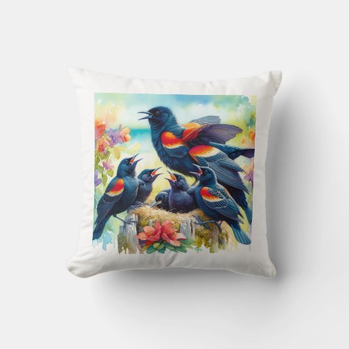 Redwinged Blackbirds 310524AREF101 _ Watercolor Throw Pillow