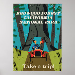 Redwood California vintage travel poster
