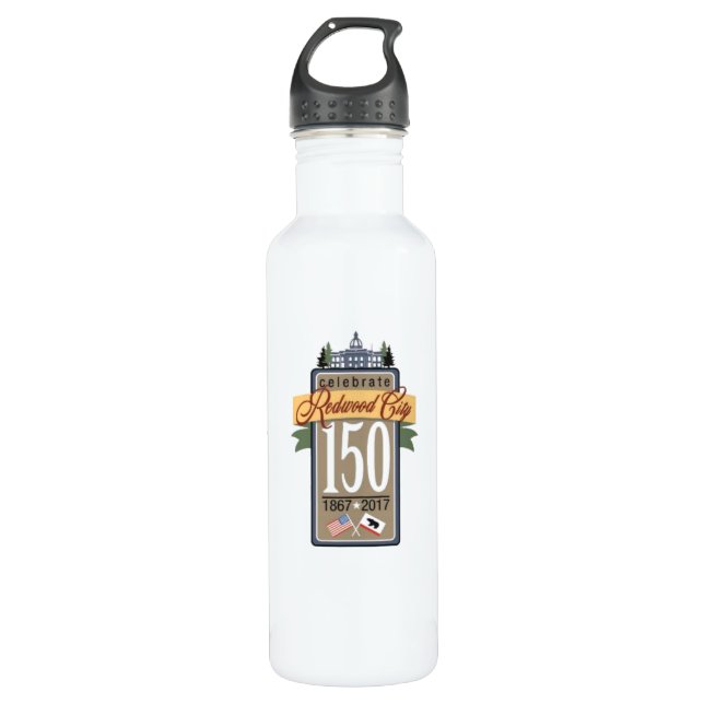 Redwood City 150th Anniversary Stainless Steel Water Bottle (Front)