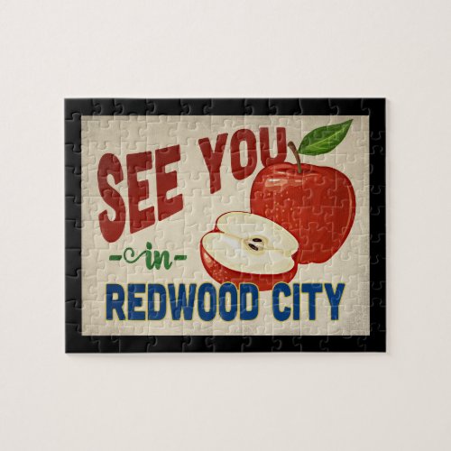 Redwood City California Apple _ Vintage Travel Jigsaw Puzzle