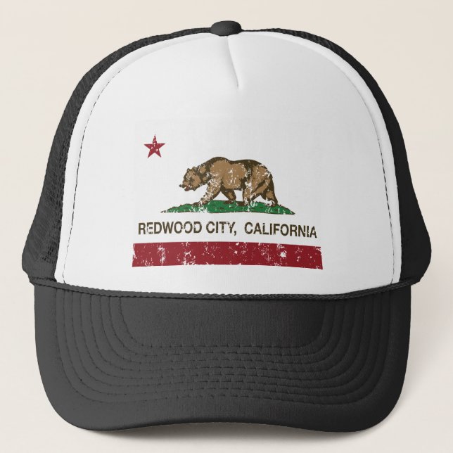 redwood city california flag trucker hat (Front)