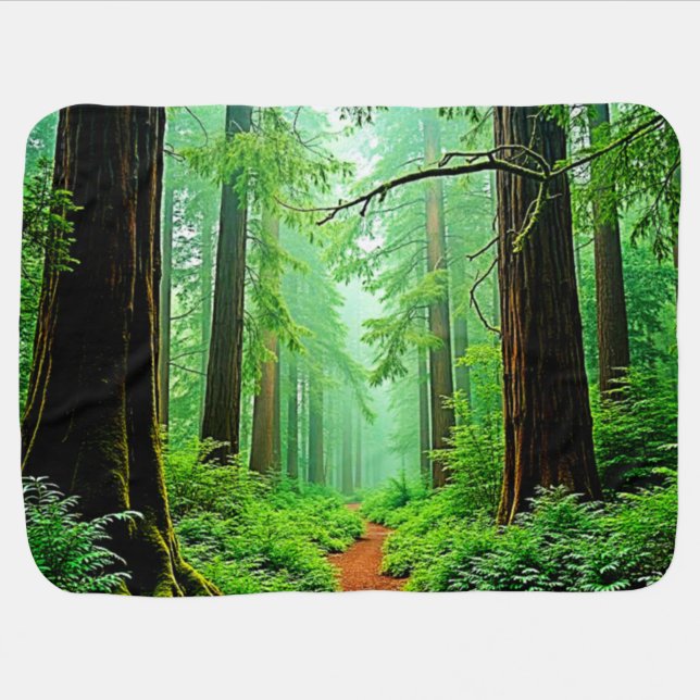 Redwood Forest Misty Tranquility Design Baby Blanket (Horizontal)