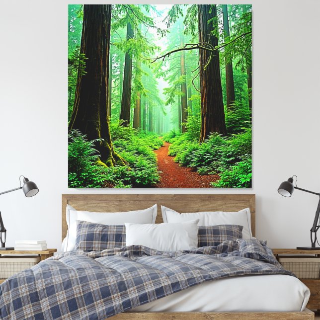 Redwood Forest Misty Tranquility Design Canvas Print (Insitu(Bedroom))
