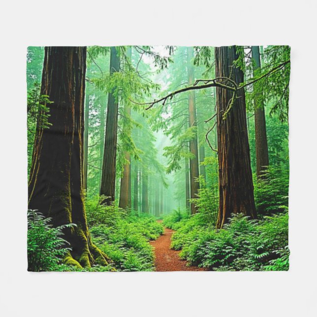 Redwood Forest Misty Tranquility Design Fleece Blanket (Front (Horizontal))