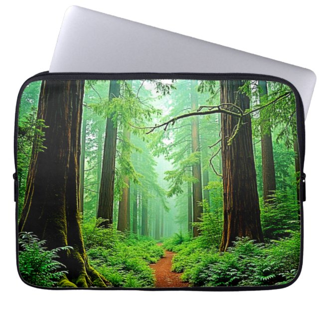 Redwood Forest Misty Tranquility Design Laptop Sleeve (Front)