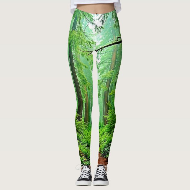Redwood Forest Misty Tranquility Design Leggings (Front)