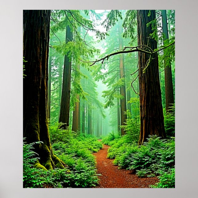 Redwood Forest Misty Tranquility Design Poster (Front)