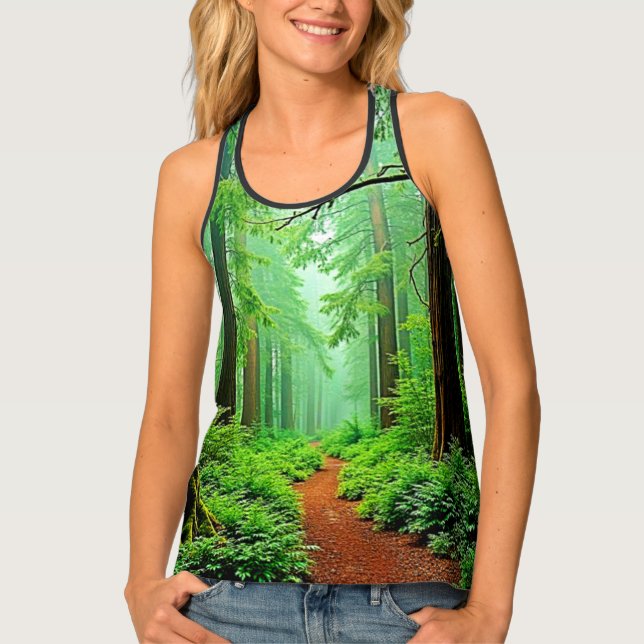 Redwood Forest Misty Tranquility Design Tank Top (Front)