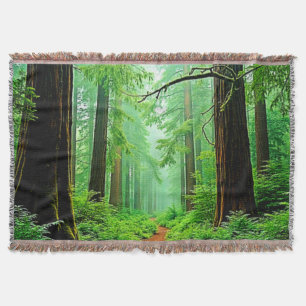 Redwood Forest Misty Tranquility Design Throw Blanket