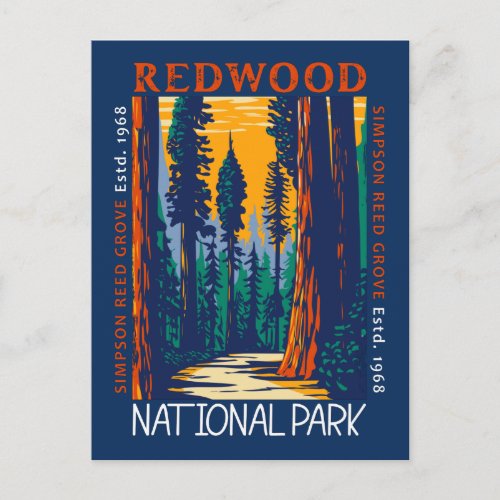 Redwood National Park California Retro Distressed Postcard