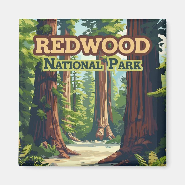 Redwood National Park California Tree Retro Magnet (Front)