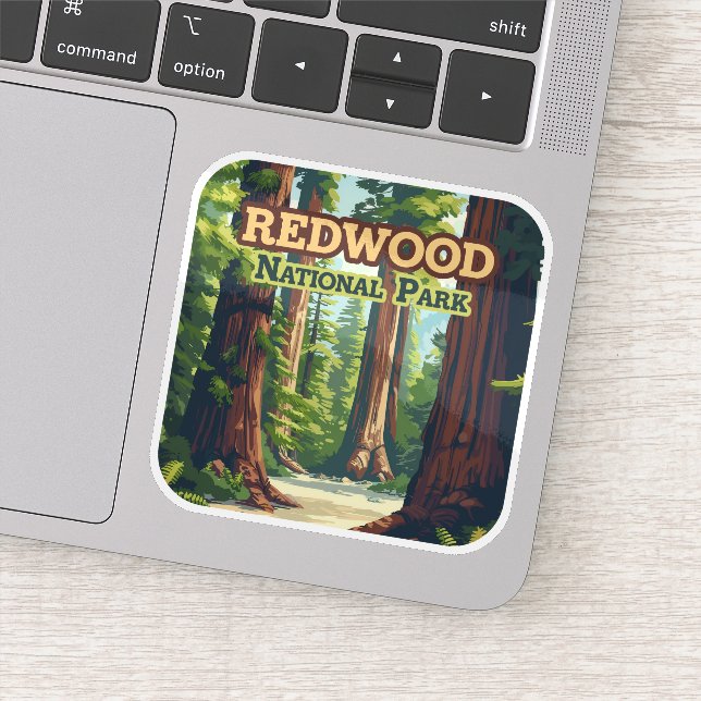 Redwood National Park California Tree Retro Sticker (Detail)