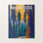 Redwood National Park California Vintage  Jigsaw Puzzle<br><div class="desc">Redwood vector artwork design. The park protects vast prairies,  oak woodlands,  wild rivers,  and 40 miles of rugged coastline.</div>