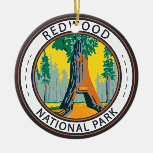 Redwood National Park Chandelier Tree Badge Ceramic Ornament