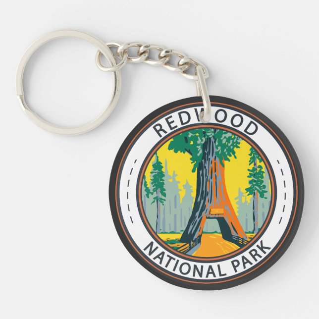 Redwood National Park Chandelier Tree Badge Keychain (Front)