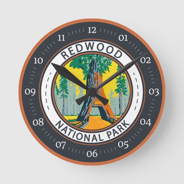 Redwood National Park Chandelier Tree Badge Round Clock (Front)
