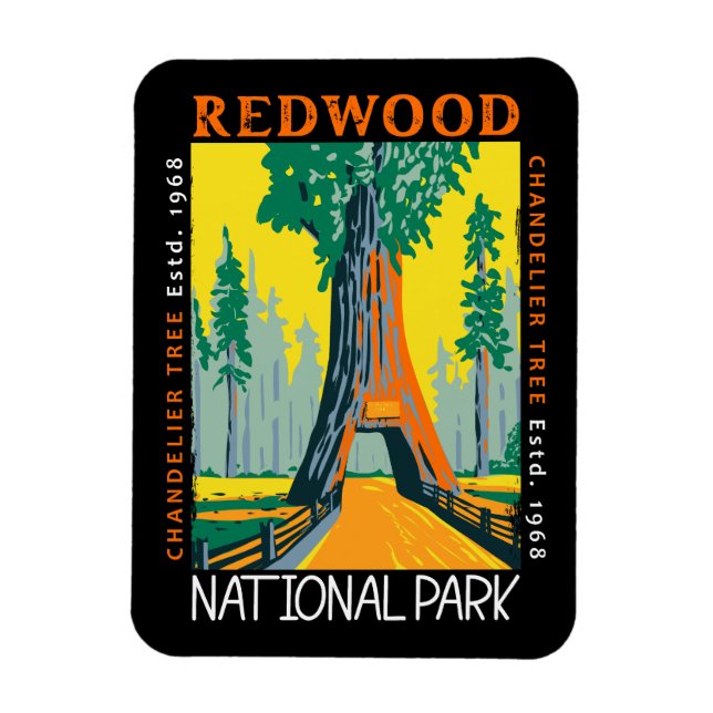Redwood National Park Chandelier Tree Distressed Magnet (Vertical)