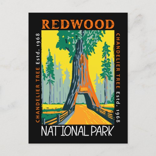 Redwood National Park Chandelier Tree Distressed Postcard