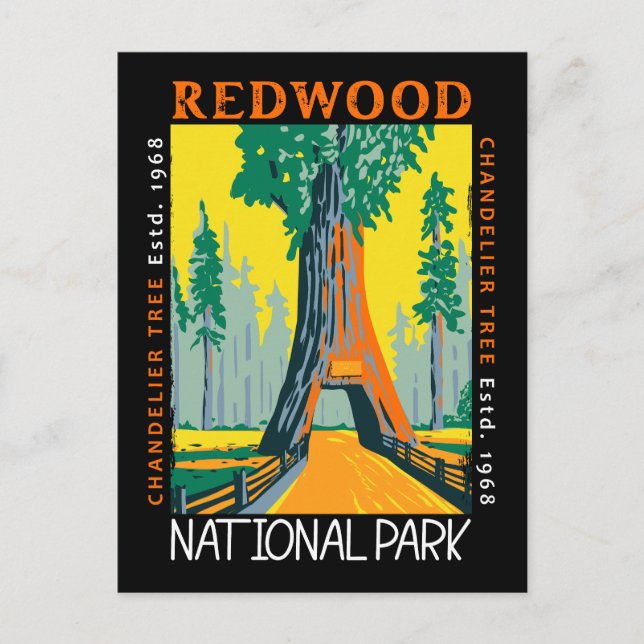 Redwood National Park Chandelier Tree Distressed Postcard (Front)