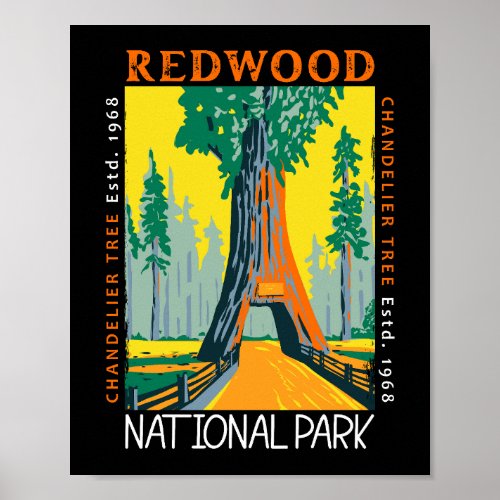 Redwood National Park Chandelier Tree Distressed Poster