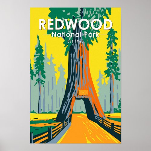 Redwood National Park Chandelier Tree Vintage Poster
