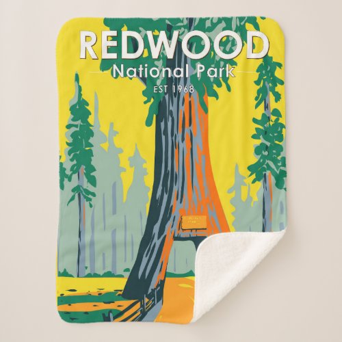 Redwood National Park Chandelier Tree Vintage Sherpa Blanket