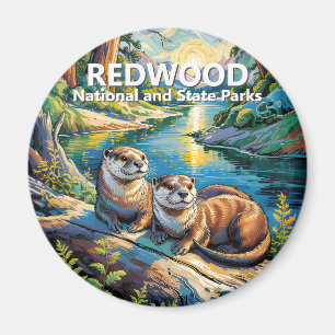 Redwood National Park Colorful Animal Cute Otters Magnet