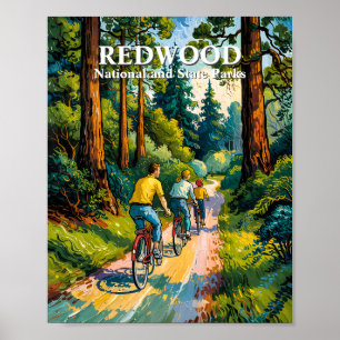 Redwood National Park Family Cycling Van Gogh Art Poster