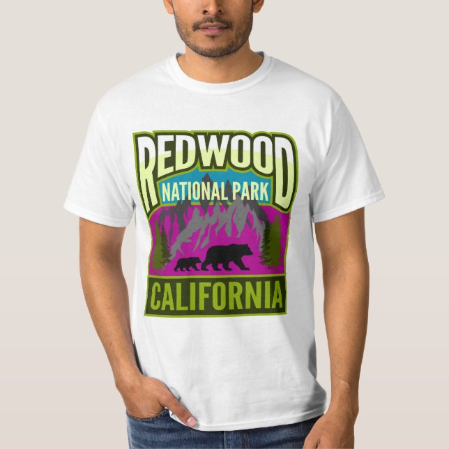 Redwood National Park Forest Mountains with Bears T-Shirt (Front)