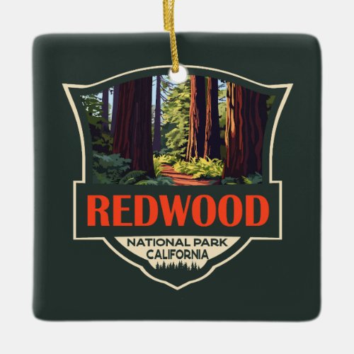 Redwood National Park Illustration Retro Badge Ceramic Ornament