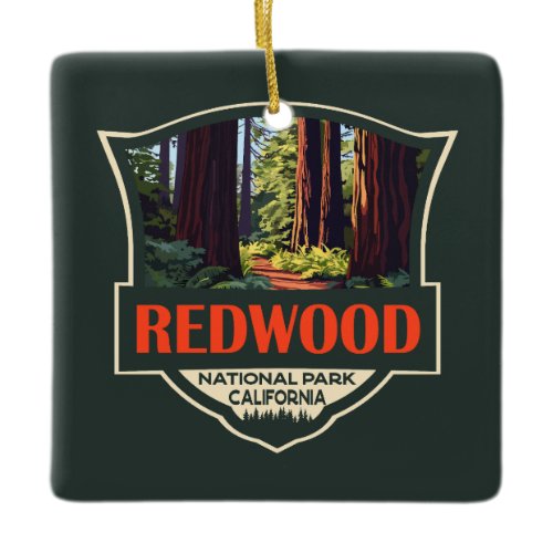 Redwood National Park Illustration Retro Badge Ceramic Ornament