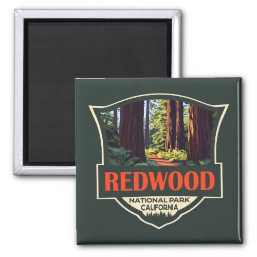 Redwood National Park Illustration Retro Badge Magnet