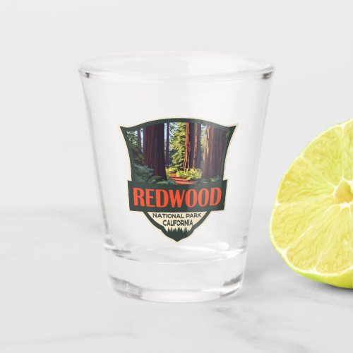 Redwood National Park Illustration Retro Badge Shot Glass