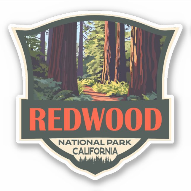 Redwood National Park Illustration Retro Badge Sticker (Front)