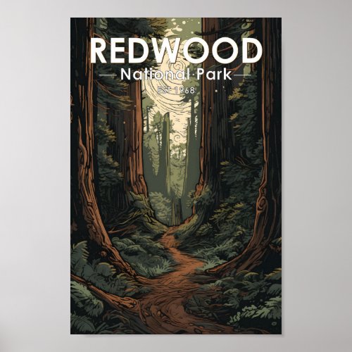 Redwood National Park Illustration Trail Vintage Poster