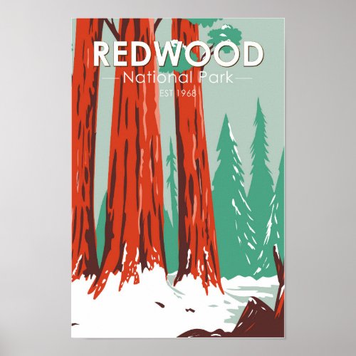 Redwood National Park In Winter California Vintage Poster