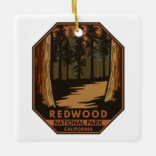 Redwood National Park Minimal Retro Emblem Ceramic Ornament