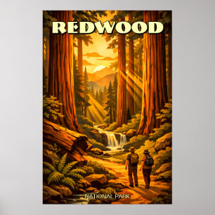 Redwood National Park Retro Art Deco Tourism Poster