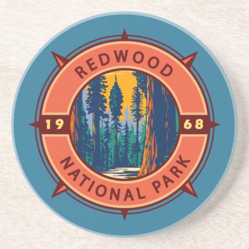 Redwood National Park Retro Compass Emblem Coaster